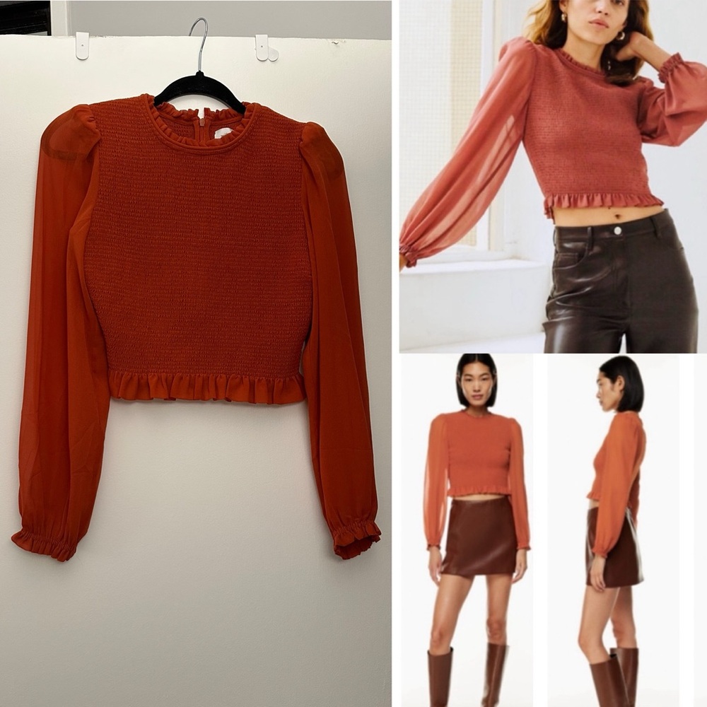 NWT Aritzia Wilfred Tempest long sleeve Blouse Top in Revel Red Rouge color